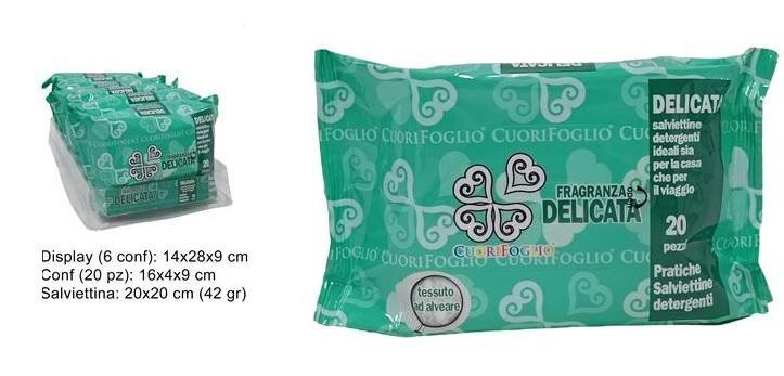 SALVIETTE DETERGENTI 'DELICATE'  PZ.20    6 $   -MIN 6   DISPLAY   R/ULT