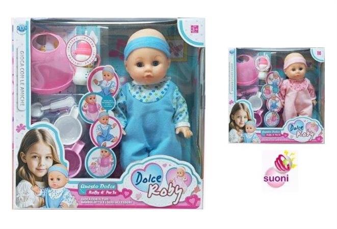 BAMBOLOTTO 'ROBY' PAPPA + ACCESSORI C/SUONI 8 E     2/ASS      SCATOLA-F