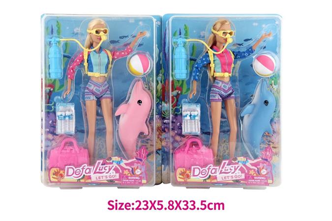 BAMBOLA 'LUCY' SNORKELING C/DELFINO E ACC 12 E     2/ASS       SCATOLA-F