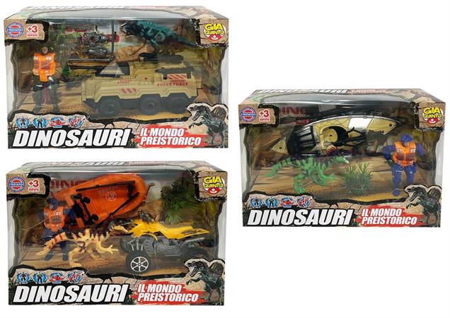 DINOSAURO SET C/PERSONAGGIO MEZZI E ACC 3/ASS 12 E             SCATOLA-M