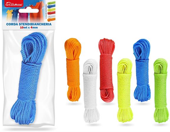 CORDA STENDIBIANCHERIA 10x4MT 6/COL      12 E   -MIN 6    7/COLORI ASS