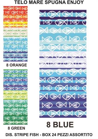TELO MARE ENJOY CM. 90x165 SPUGNA 'FISH'  24 E     3/COLORI    STRIPE