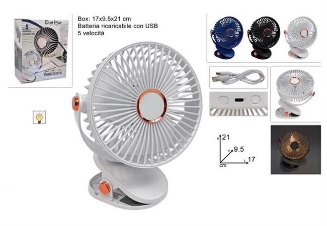 VENTILATORE AGGANCIABILE RICAR. 5 VELOC. 3/COL  12 £   C/LUCE    SCATOLA