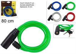 LUCCHETTO PER BICI CM. 80  MM.8  4/COL   36 £   IN ACCIAIO PLASTIFICATO