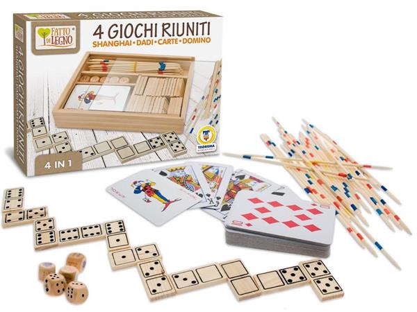 GIOCO SHANGHAI DADI CARTE DOMINO C/COFANETTO 24 £  - 4 IN 1 - LEGNO