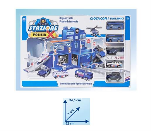 BOX 'STAZIONE DI POLIZIA' C/5 AUTOMEZZI 12 £       52x34 CM    SCATOLA-M