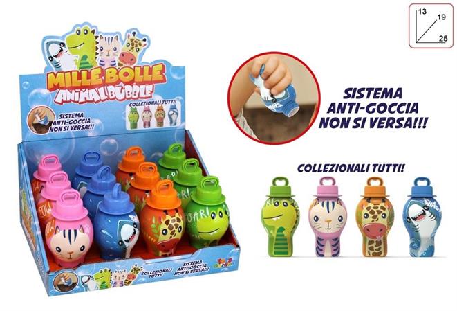 BOLLE DI SAPONE 30/ML 'ANIMALBUBBLE' ANTI/GOCCIA 12 £  -MIN 12 DISPLAY-X