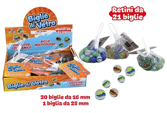 BIGLIE IN VETRO SET 21 ASSORTITE   12 £          -MIN 6          DISPLAY