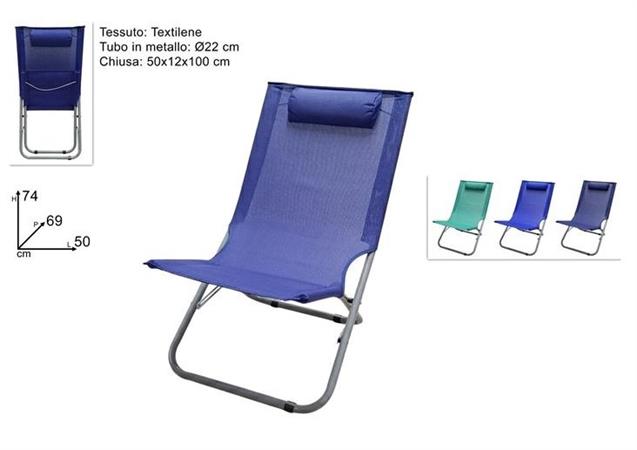 SEDIA SPIAGGINA METAL ALTA TESS/TEXTILENE C/CUSCINO 6 =   3/COL  TUBO 22