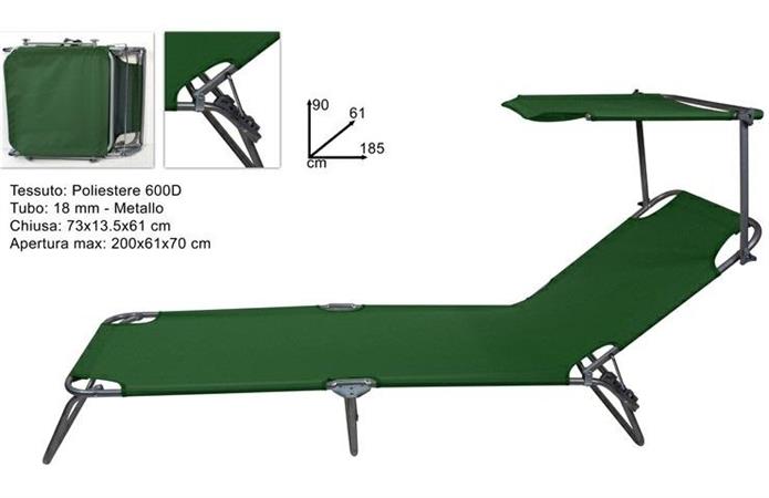 SEDIA LETTINO CM.200 TESS/POLIESTERE VERDE  4 =    C/TETTO   TUBO 18