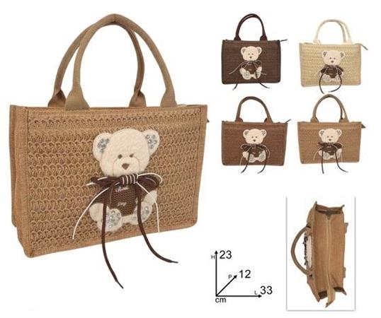 BORSA MARE CM.33x23 'ORSETTO' EFFETTO PAGLIA 24 =   4/ASS