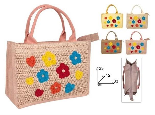 BORSA MARE CM.23x33 EFFETTO PAGLIA C/FIORI 24 =   -4/ASS